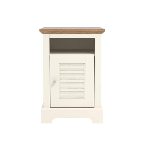 Galano Milan 1 Door Side Table with Shelf - Storage Cabinet for Hallway - Entryway - Foyer - Living Room - Bedroom - Space Saving (Ivory/Oak)