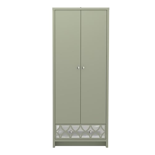 Galano Iris 2 Door 1 Drawer Wardrobe - Bedroom Furniture Unit with Hanging Rail Storage and Drawer, Wardrobe Storage Organizer - Sage Green