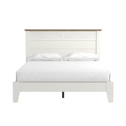 Galano Milan Double Bed - Stylish Wooden Bedframe with Mirrored Headboard - Sturdy Bedframe for Adult - Wood Slat Support - Easy Assembly – Bedroom Furniture (Pearl White Oak)