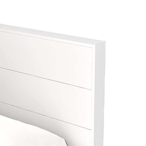 Galano Payne Wood Platform Queen Bed Frame with Headboard, Mattress Foundation with Wood Slat Support, No Box Spring Needed, 64.17" D x 85.31" W x 40.15" H, White