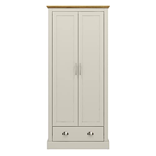 Galano Sufy 2 Door 1 Drawer Wardrobe - Minimalist Wardrobe - Bedroom Furniture Unit with Hanging Rail Storage and Drawer - Wardrobe Storage - W79.7 x D56 x H182cm - Light Grey