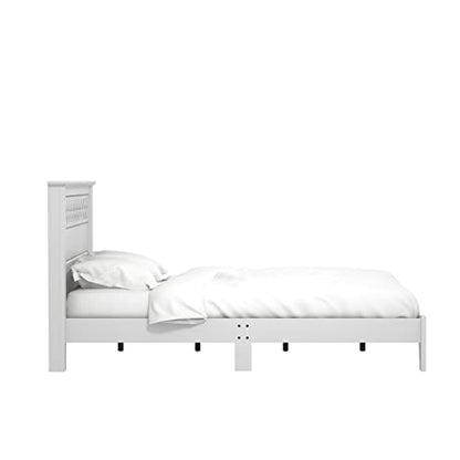 Galano Amanda Double Bed - Stylish Wooden Bedframe with Mirrored Headboard - Sturdy Bedframe for Adult - Wood Slat Support - Easy Assembly – Bedroom Furniture (Cool Grey)