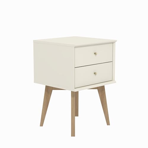 Galano Abby 2pcs Bedside Table - Stylish 2 Drawer Bedside - Side Table with Storage - Storage Cabinet for Hallway - Entryway or Bedroom (Ivory/Oak)