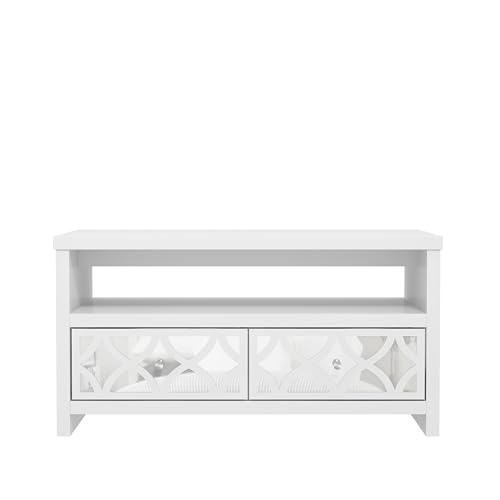 Galano Iris Coffee Table with Drawer - Modern Mirrord Effect Coffee Table - Storage Cabinet for Entryway - Foyer - Living Room - Space Saving (White)