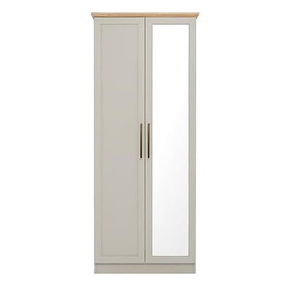 Galano Cleverton 3 Door Wardrobe with Mirror - Stylish & Sturdy Wardrobe with Bar Gold Metal Handle - Bedroom Furniture Unit with Hanging Rail Storage (Dark Green/Oak)