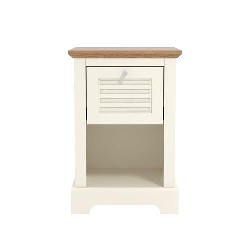 Galano Milan 1 Drawer Bedside Table - Stylish Side Table with Storage - Storage Cabinet for Hallway - Entryway or Bedroom (Pearl White Oak)