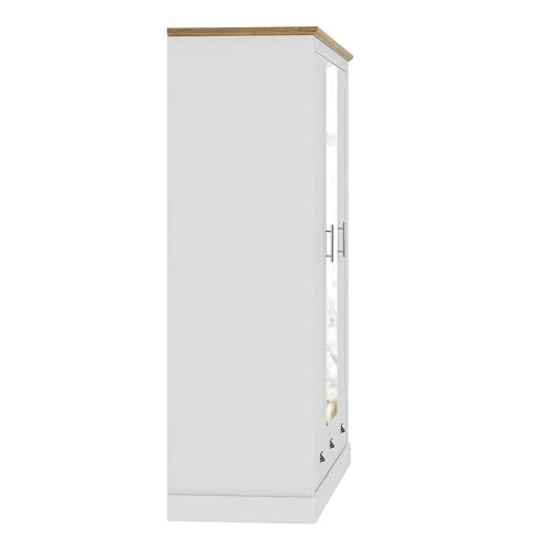 Galano Sufy 3 Door 2 Drawer Wardrobe with Mirror - Minimalist Wardrobe - Bedroom Furniture Unit with Hanging Rail Storage and Drawer - Wardrobe Storage - W112.5 x D56.3 x H181.5cm (White)