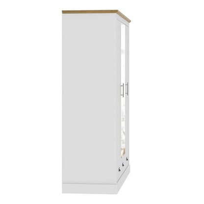 Galano Sufy 3 Door 2 Drawer Wardrobe with Mirror - Minimalist Wardrobe - Bedroom Furniture Unit with Hanging Rail Storage and Drawer - Wardrobe Storage - W112.5 x D56.3 x H181.5cm (White)