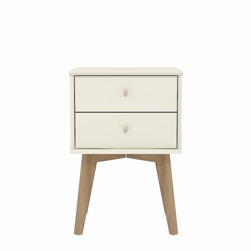 Galano Abby 2pcs Bedside Table - Stylish 2 Drawer Bedside - Side Table with Storage - Storage Cabinet for Hallway - Entryway or Bedroom (Ivory/Oak)