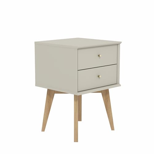 Galano Abby 2pcs Bedside Table - Stylish 2 Drawer Bedside - Side Table with Storage - Storage Cabinet for Hallway - Entryway or Bedroom (Light Grey/Oak)