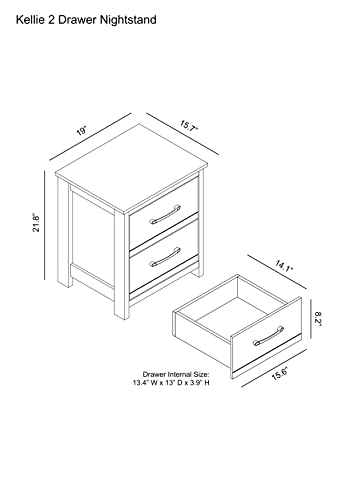 Galano Kellie 2 Drawer Nightstand, Bedside Table, Night Stand for Bedroom, End Table, Sofa Side Table for Living Room, 15.8" D x 19" W x 21.9" H, Dusty Grey Oak