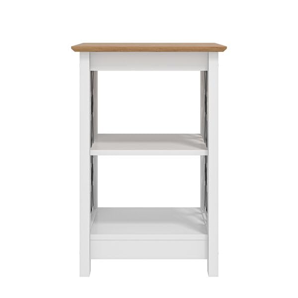 Galano Nova Side Table with Shelf- Modern Distressed Oak Finish - Bookshelf Cabinet for Hallway - Entryway - Foyer - Living Room - Bedroom - Space Saving (White/Oak)