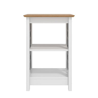 Galano Nova Side Table with Shelf- Modern Distressed Oak Finish - Bookshelf Cabinet for Hallway - Entryway - Foyer - Living Room - Bedroom - Space Saving (White/Oak)