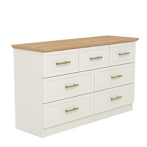 Galano Cleverton 3+4 Drawer Chest - Chest of Drawers with Storage for Bedroom - Closet Organizers and Storage Cabinet for Hallway, Entryway (Ivory/Oak)