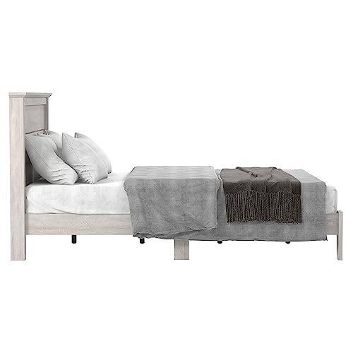 Galano Tiena Double Bed, Stylish Wooden Bedframe with Headboard, Sturdy Bedframe for Adult with Wood Slat Support