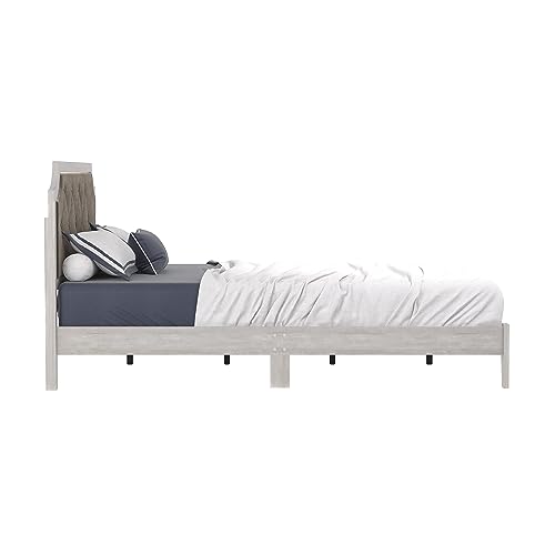 Galano Annifer Queen Platform Bed Frame with Cushioned Upholstered Headboard & Wooden Slats Support, Mattress Foundation, No Box Spring Needed, 62.99" D x 84.49" W x 41.54" H, Dusty Grey Oak