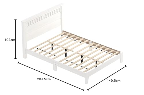 Galano Milan Double Bed - Stylish Wooden Bedframe with Mirrored Headboard - Sturdy Bedframe for Adult - Wood Slat Support - Easy Assembly – Bedroom Furniture (Ivory/Oak)