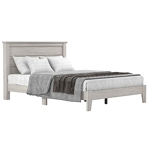 Galano Tiena Double Bed, Stylish Wooden Bedframe with Headboard, Sturdy Bedframe for Adult with Wood Slat Support