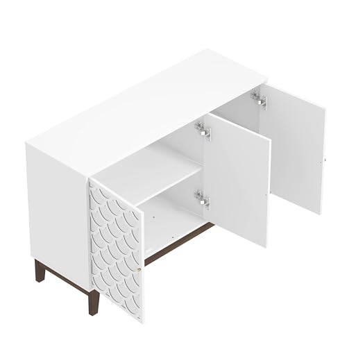 Galano Trafford 3 Door Sideboard - Storage Drawer Cabinet for Living Room, Bedroom, or Kitchen (Trafford, White)