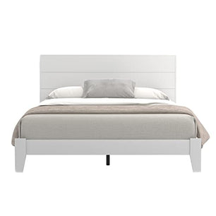 Galano Payne Wood Platform Queen Bed Frame with Headboard, Mattress Foundation with Wood Slat Support, No Box Spring Needed, 64.17