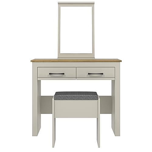 Galano Limestone Dressing Table with Mirror and Cushioned Stool - Bedroom Large Vanity Makeup Table with Drawer Storage – Console Table for Home Hallway and Living