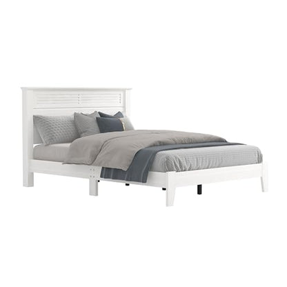 Galano Milan Double Bed - Stylish Wooden Bedframe with Mirrored Headboard - Sturdy Bedframe for Adult - Wood Slat Support - Easy Assembly – Bedroom Furniture (Pearl White Oak)