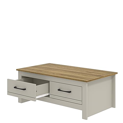 Galano Limestone Coffee Table - 2 Drawer Storage Unit - Engineered Wood Storage Cabinet, Rectangular Living Room Table with Storage