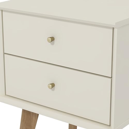 Galano Abby 2pcs Bedside Table - Stylish 2 Drawer Bedside - Side Table with Storage - Storage Cabinet for Hallway - Entryway or Bedroom (Ivory/Oak)