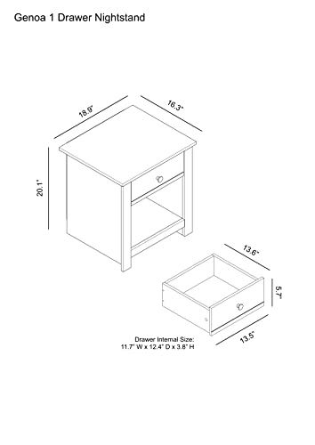 Galano Genoa Classic Nightstand, Small Drawer Dresser for Bedroom, Wood Side Table with Open Shelf, Bedside Furniture, Night Stand, End Table with Storage for Bedroom, Living Room, White
