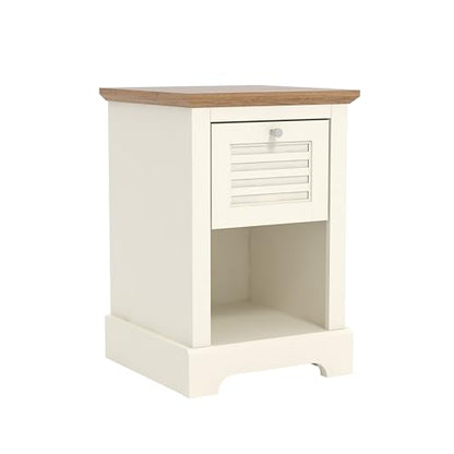 Galano Milan 1 Drawer Bedside Table - Stylish Side Table with Storage - Storage Cabinet for Hallway - Entryway or Bedroom (Pearl White Oak)