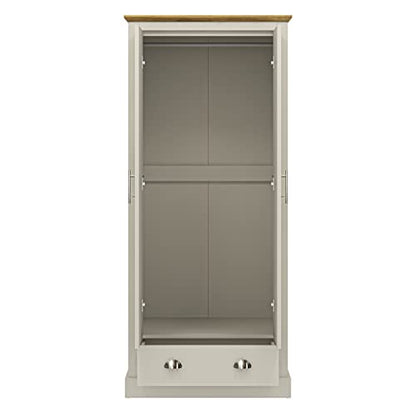 Galano Sufy 2 Door 1 Drawer Wardrobe - Minimalist Wardrobe - Bedroom Furniture Unit with Hanging Rail Storage and Drawer - Wardrobe Storage - W79.7 x D56 x H182cm - Light Grey