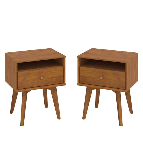 Galano Abby Serence Nightstand Set of 2, Bedside Table with Rustic Design Drawers, Night Stand for Bedroom, 2 Drawer Storage End Table, for Living Room, 18.11" D x 11.85" W x 22.05" H, Amber Walnut