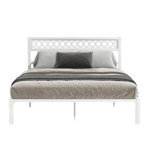 Galano Candence Rossdale Queen Metal Platform Bed Frame, Steel Slat Support, No Box Spring Needed, Easy Assembly, White