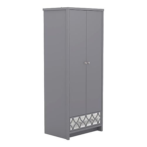 Galano Iris 2 Door 1 Drawer Wardrobe - Bedroom Furniture Unit with Hanging Rail Storage and Drawer, Wardrobe Storage Organizer - Grey