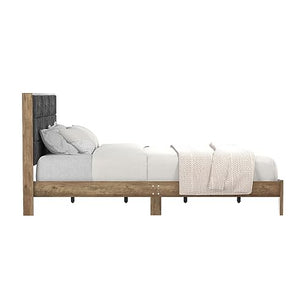 Galano Johniel Queen Size Bed Frame with Cushioned Headboard, Wooden Slats Support, Mattress Foundation & No Box Spring Needed, 64.17