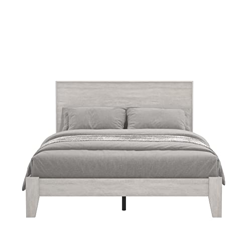 Galano Milton Double Bed - Stylish Wooden Bedframe with Headboard - Sturdy Bedframe for Adult - Wood Slat Support - Easy Assembly – Bedroom Furniture - Dusty Grey Oak