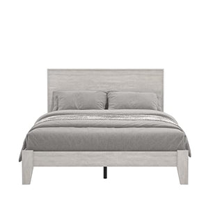 Galano Milton Double Bed - Stylish Wooden Bedframe with Headboard - Sturdy Bedframe for Adult - Wood Slat Support - Easy Assembly – Bedroom Furniture - Dusty Grey Oak