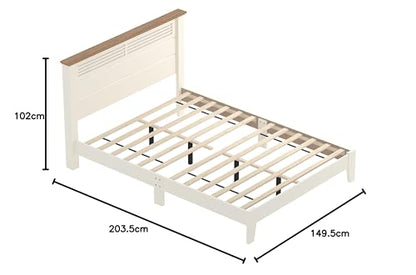 Galano Milan Double Bed - Stylish Wooden Bedframe with Mirrored Headboard - Sturdy Bedframe for Adult - Wood Slat Support - Easy Assembly – Bedroom Furniture (Ivory/Oak)