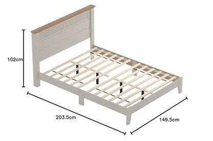 Galano Milan Double Bed - Stylish Wooden Bedframe with Mirrored Headboard - Sturdy Bedframe for Adult - Wood Slat Support - Easy Assembly – Bedroom Furniture (Ivory/Oak)