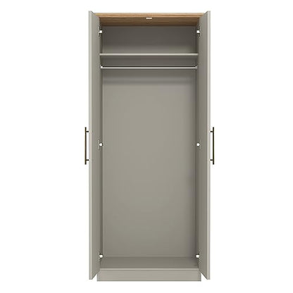 Galano Cleverton 3 Door Wardrobe with Mirror - Stylish & Sturdy Wardrobe with Bar Gold Metal Handle - Bedroom Furniture Unit with Hanging Rail Storage (Dark Green/Oak)