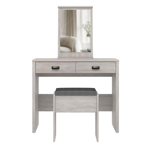 Galano Bristol Dressing Table with Mirror and Cushioned Stool - Bedroom Large Vanity Makeup Table with Drawer Storage – Console Table for Home Hallway and Living