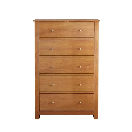 Galano Genoa Kommode mit 5 Schubladen, Holzkommode mit großem Stauraum, Kommode, modernes Schlafzimmermöbel-Design, 17,13" T x 30,39" B x 46,22" H, Staubgraue Eiche