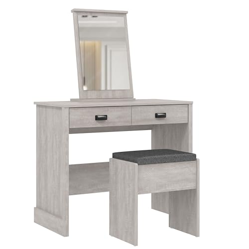 Galano Bristol Dressing Table with Mirror and Cushioned Stool - Bedroom Large Vanity Makeup Table with Drawer Storage – Console Table for Home Hallway and Living