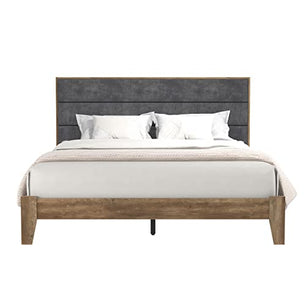 Galano Johniel Queen Size Bed Frame with Cushioned Headboard, Wooden Slats Support, Mattress Foundation & No Box Spring Needed, 64.17