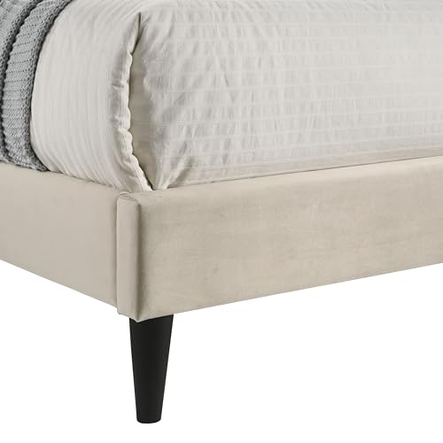 Galano Newry Upholstered Double Bed - Stylish Fabric Bedframe with Headboard - Sturdy Bedframe for Adult with Wooden Slat Support - Easy Assembly (Grey)