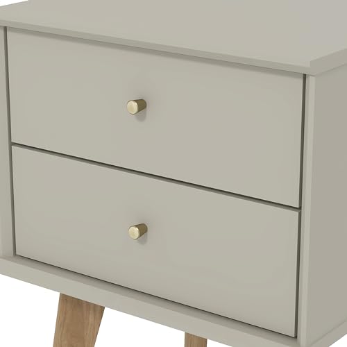 Galano Abby 2pcs Bedside Table - Stylish 2 Drawer Bedside - Side Table with Storage - Storage Cabinet for Hallway - Entryway or Bedroom (Light Grey/Oak)