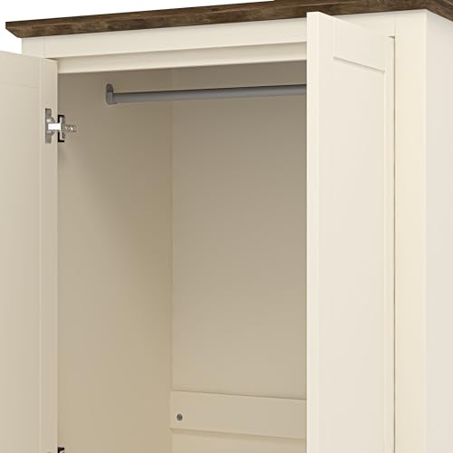 Galano Sufly 2 Door 1 Drawer Wardrobe - Bedroom Furniture Unit with Hanging Rail Storage and Drawer, Wardrobe Storage Organiser (Ivory/Oak)