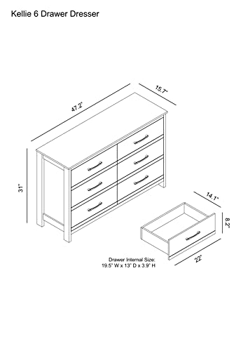 Galano Kellie 6 Drawer Dresser with Interlock Drawer Feature, Wide Dressers for Bedroom, Deep Drawers for Closet Organizer, Ultra Fast Assembly, 15.75" D x 47.24" W x 30.98" H, Dusty Grey Oak