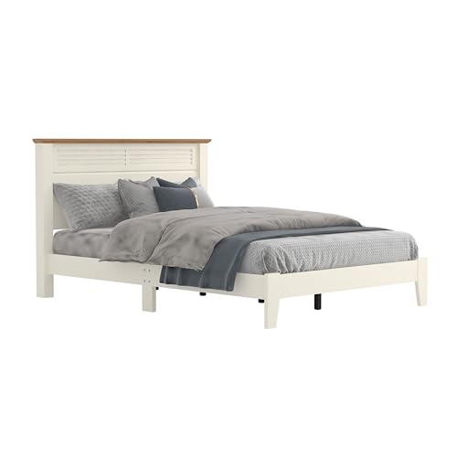 Galano Milan Double Bed - Stylish Wooden Bedframe with Mirrored Headboard - Sturdy Bedframe for Adult - Wood Slat Support - Easy Assembly – Bedroom Furniture (Ivory/Oak)