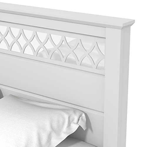 Galano Amanda Double Bed - Stylish Wooden Bedframe with Mirrored Headboard - Sturdy Bedframe for Adult - Wood Slat Support - Easy Assembly – Bedroom Furniture (Cool Grey)